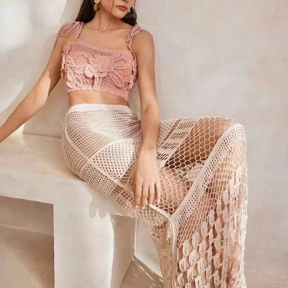 Baby Pink Casual Women's Solid Color Knotted Design Knit Sleeveless Cami Top - Picture 5 of 7